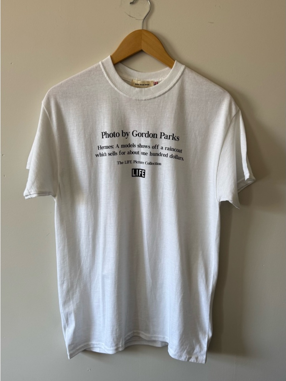 NWT White Crewneck Gordon Parks Tee with photo of Hermes model, Unisex, Large